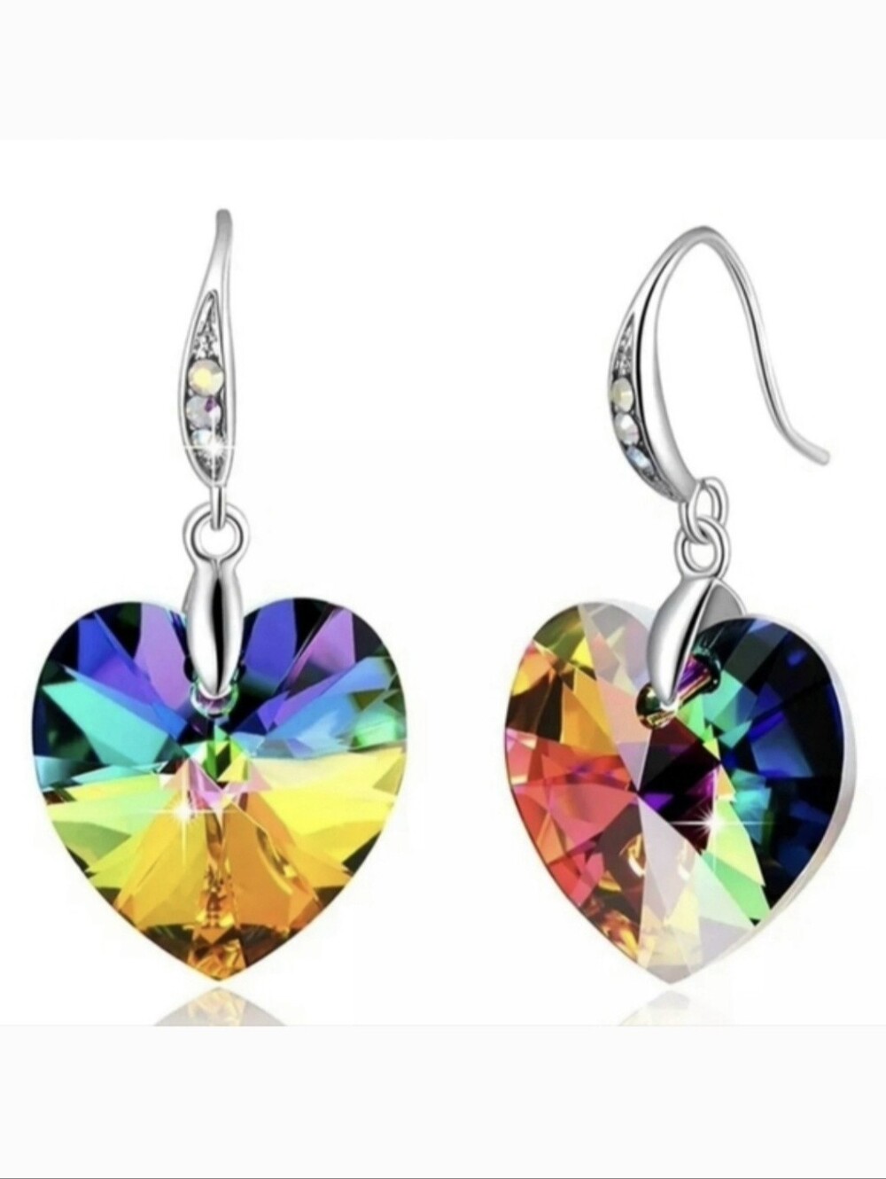 Colorful Rainbow Heart Crystal Rhinestone Drop Dangle Hook Mystic Earrings